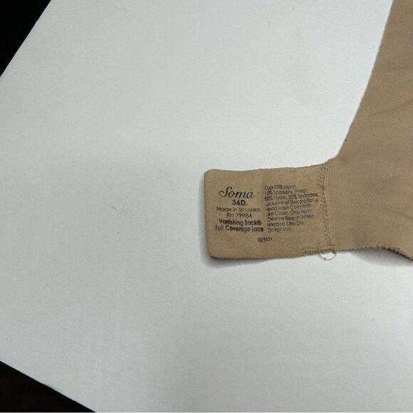 Soma Tan vanishing back Full-Coverage Underwire Bra lace Floral Pattern 36D - Picture 5 of 7